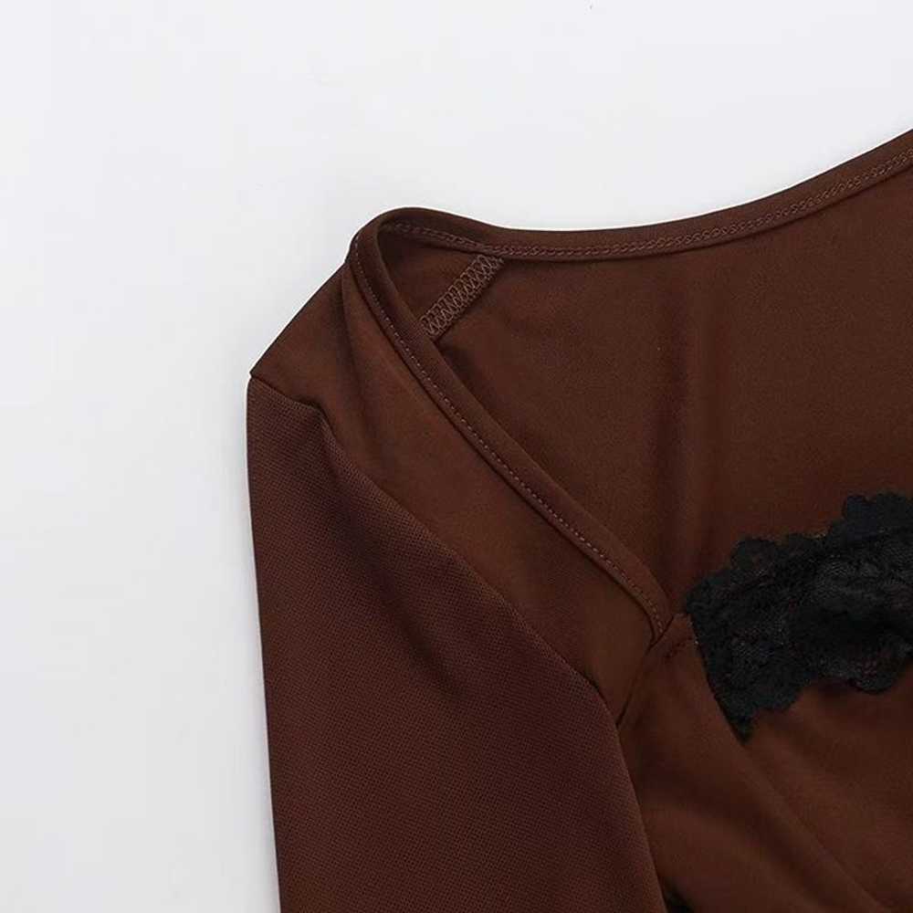 Brown lace dress long sleeve short skirt - image 6