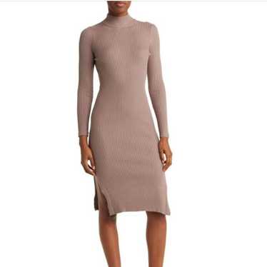 Magaschoni Ribbed Mock Neck Long Sleeve Midi Dress