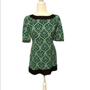 Shoshanna Green Print silk  Shift Dress| Size 6 - image 1