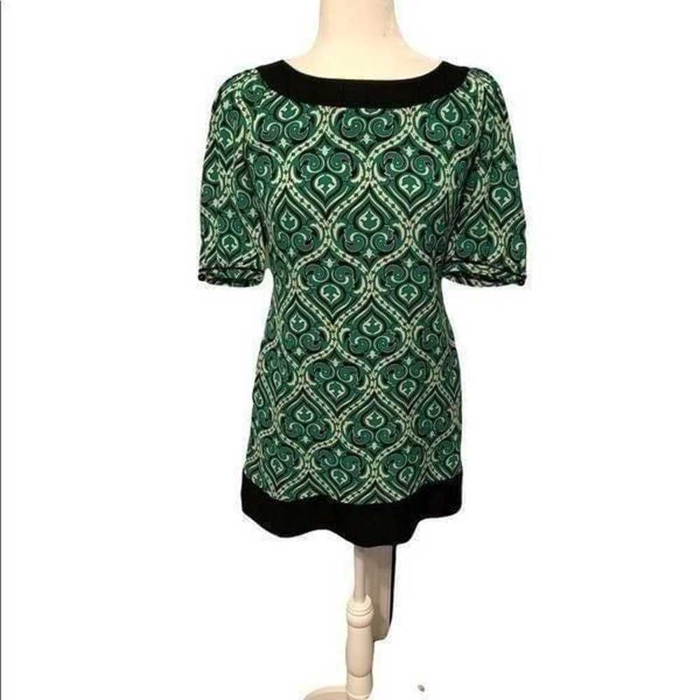 Shoshanna Green Print silk  Shift Dress| Size 6 - image 2