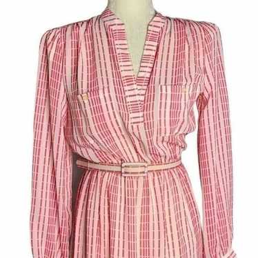 Vintage 80s Shirt Dress S Pink Striped - image 1