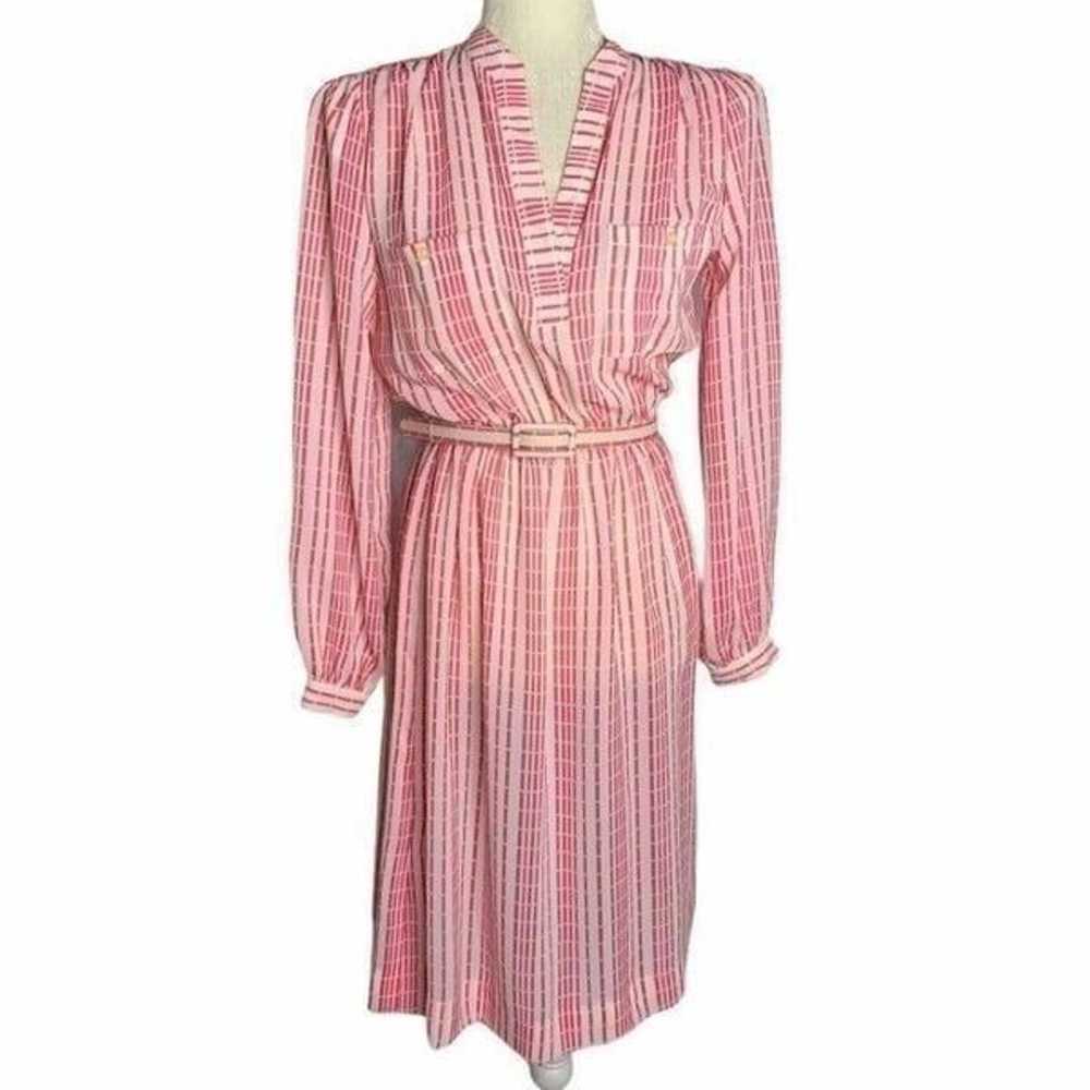 Vintage 80s Shirt Dress S Pink Striped - image 2