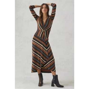 Anthropologie Maeve Brown Striped Wrap Midi Dress… - image 1