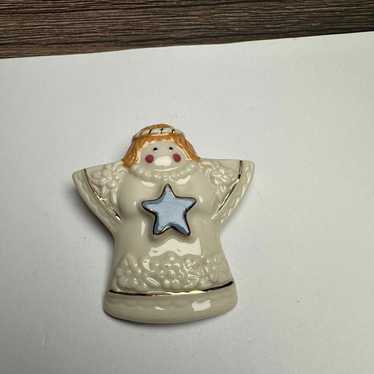 Ceramic Angel Holding Star Christmas Brooch Tack … - image 1