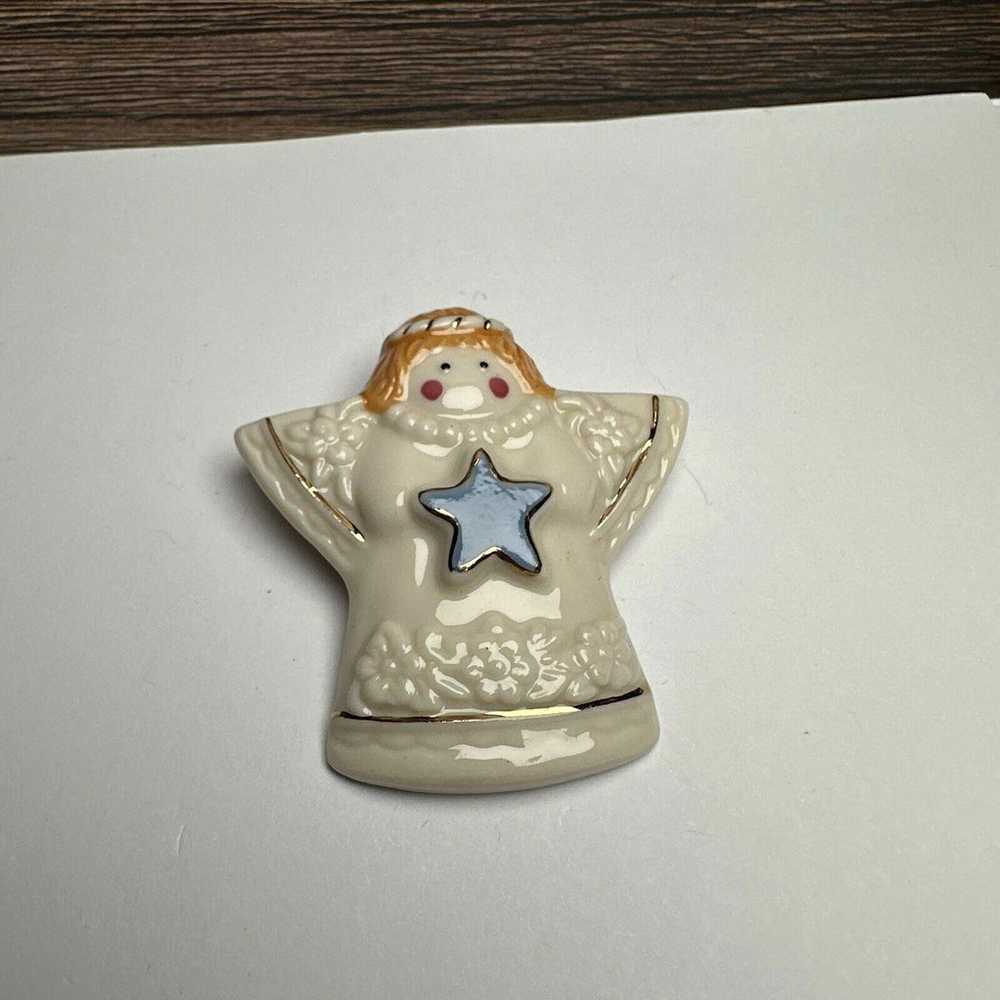 Ceramic Angel Holding Star Christmas Brooch Tack … - image 4