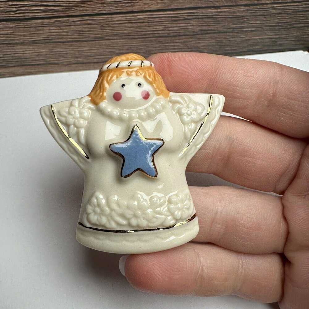 Ceramic Angel Holding Star Christmas Brooch Tack … - image 6