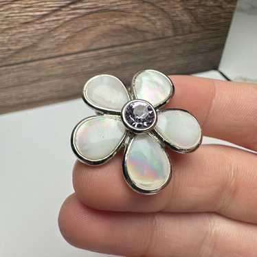 Lia Sophia White Purple Flower Rhinestone Brooch … - image 1