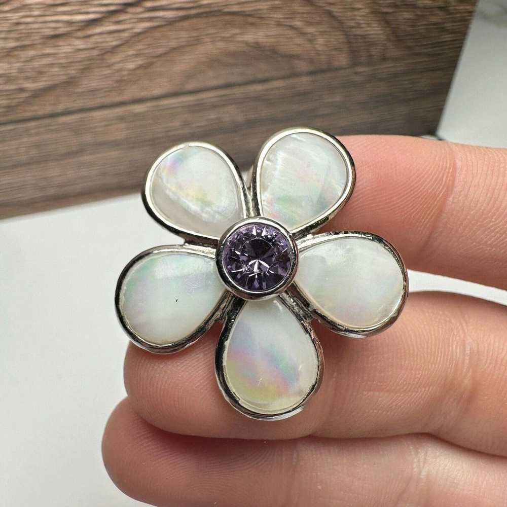 Lia Sophia White Purple Flower Rhinestone Brooch … - image 2