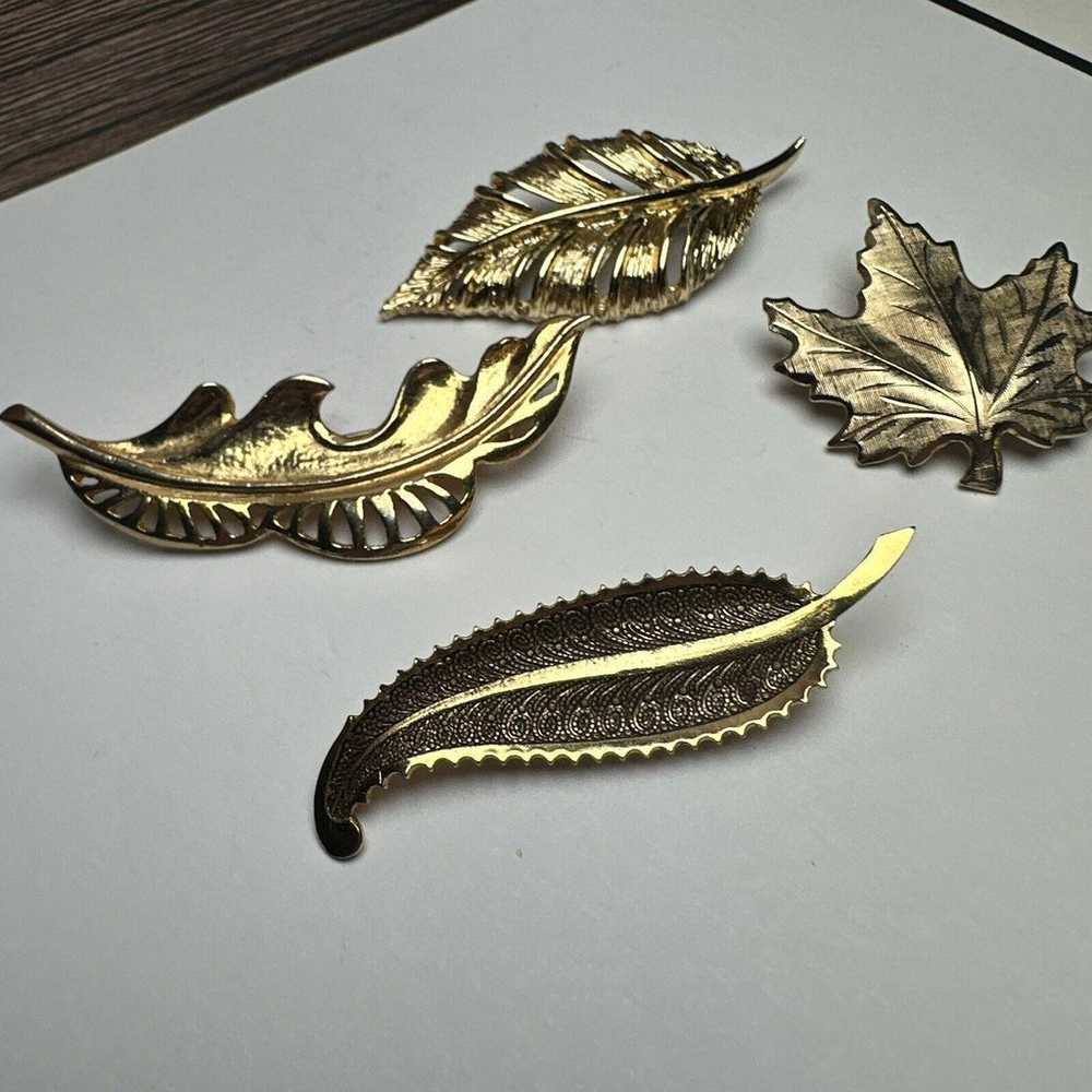 Lot Of 4 Leaf Gold Tone Brooch Pin Autumn Fall Le… - image 6