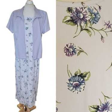 Vintage 90s Light Purple Floral Maxi Dress With J… - image 1