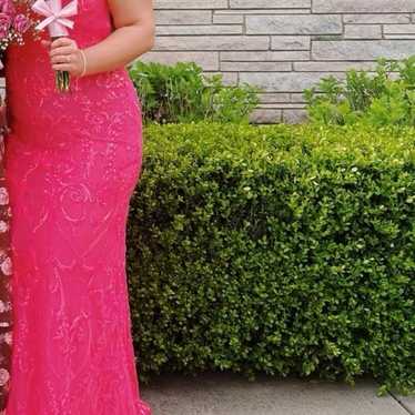 pink sequin prom dress