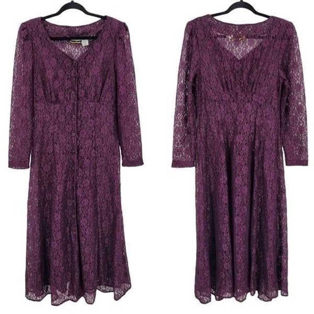 Vintage 80s Oxblood Lace Duster Button Front Maxi… - image 1