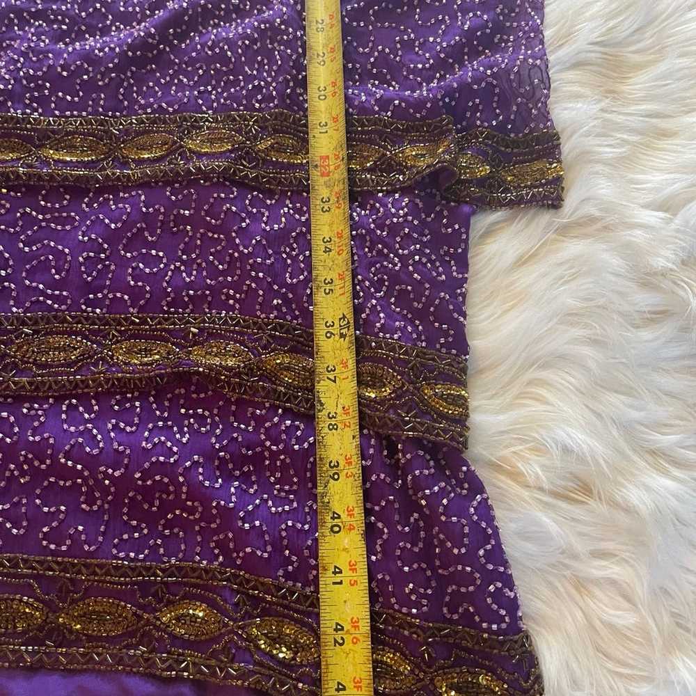 Vintage Carina 100% Silk Purple and Gold  Beaded … - image 11