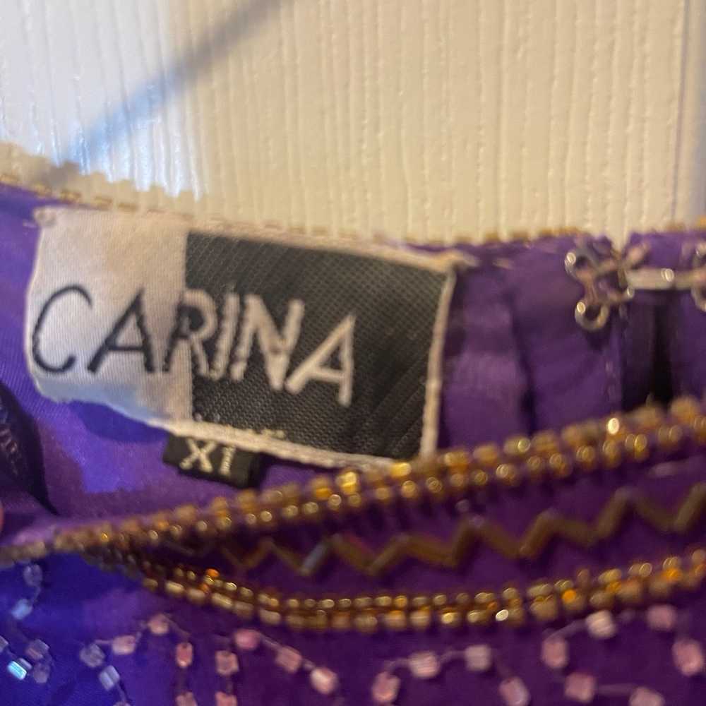 Vintage Carina 100% Silk Purple and Gold  Beaded … - image 12