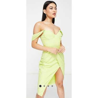 New Lavish Alice Pleated Bardot Midi Dress Lime G… - image 1