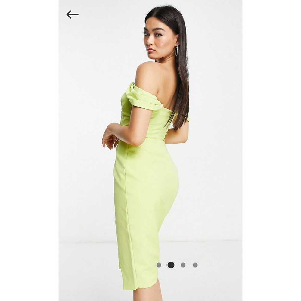 New Lavish Alice Pleated Bardot Midi Dress Lime G… - image 2