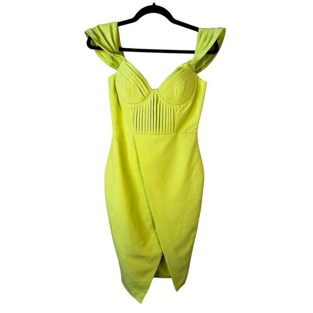 New Lavish Alice Pleated Bardot Midi Dress Lime G… - image 3