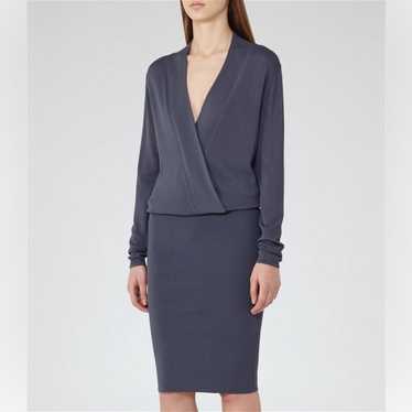 Reiss Lisbeth Shadow Grey Pencil Wrap Top Dress 6