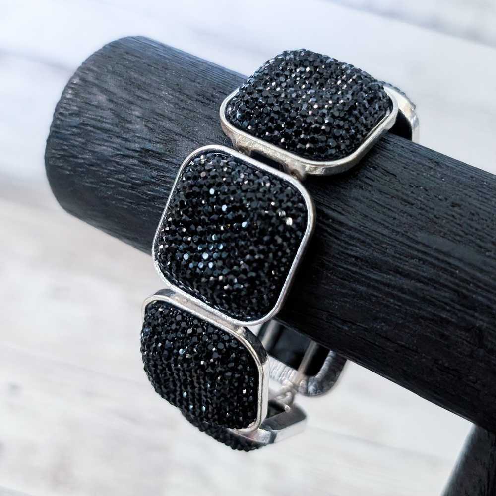 Vintage Stretch Bracelet Chunky Black & Silver To… - image 1