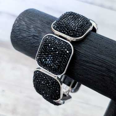 Vintage Stretch Bracelet Chunky Black & Silver To… - image 1