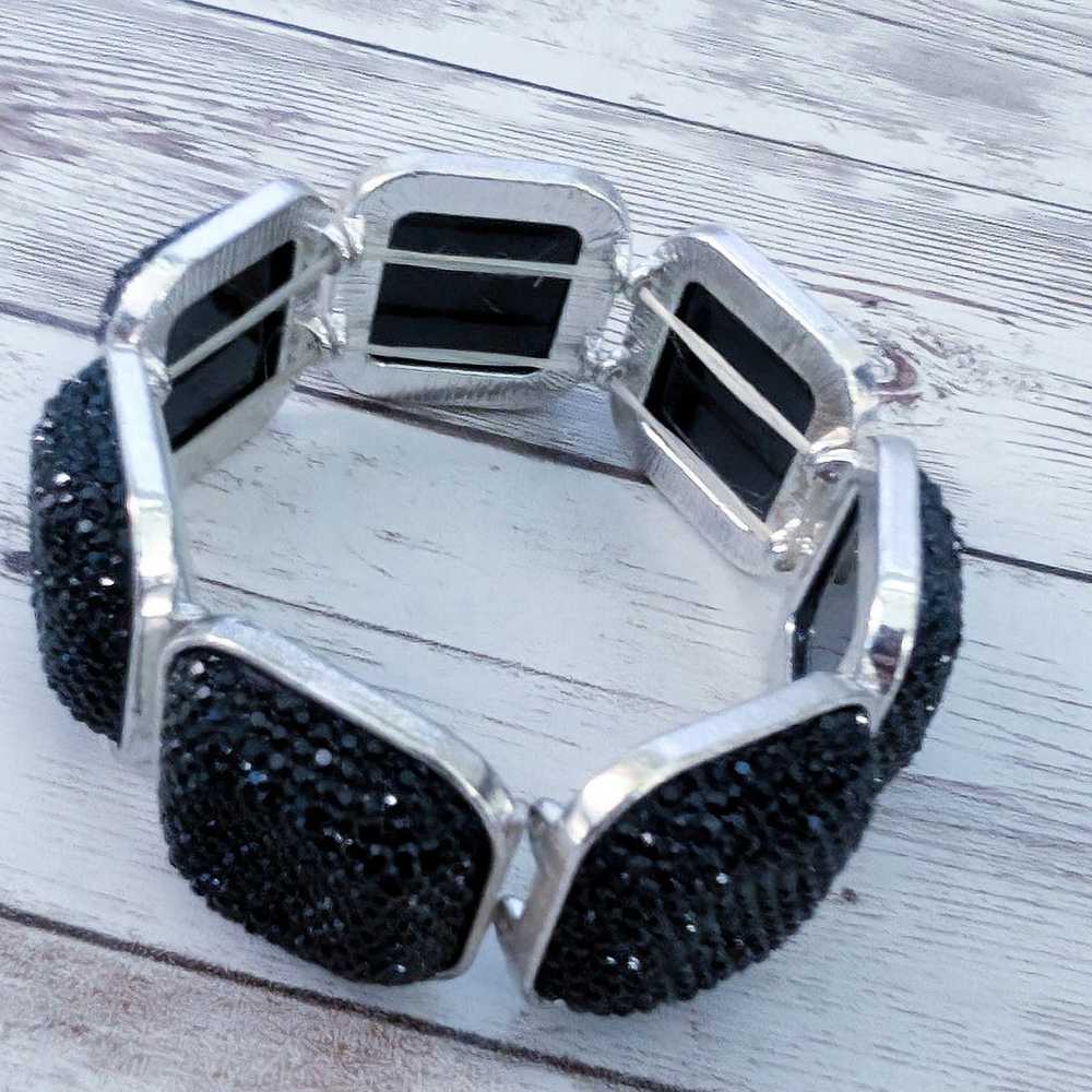 Vintage Stretch Bracelet Chunky Black & Silver To… - image 6