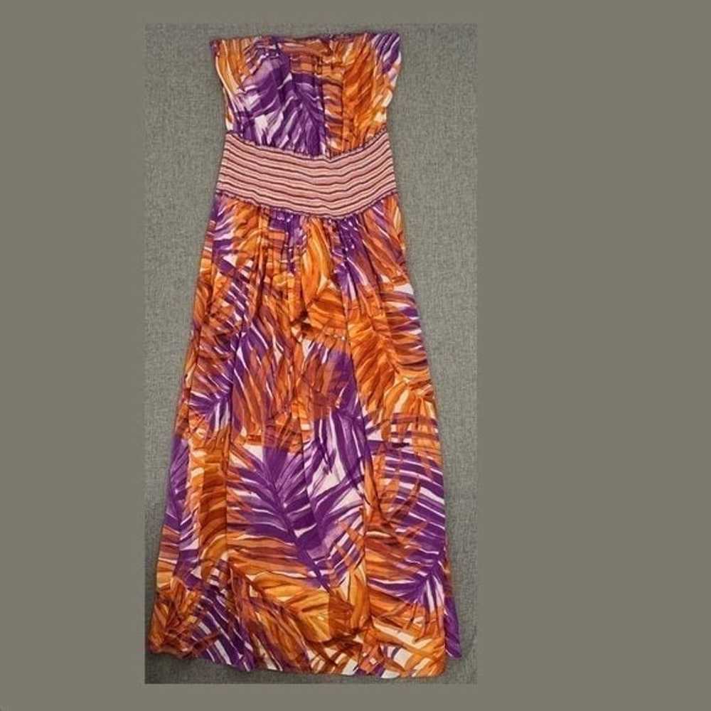 BCBGMaxazria Strapless Silk Maxi Dress Leaf Print… - image 1