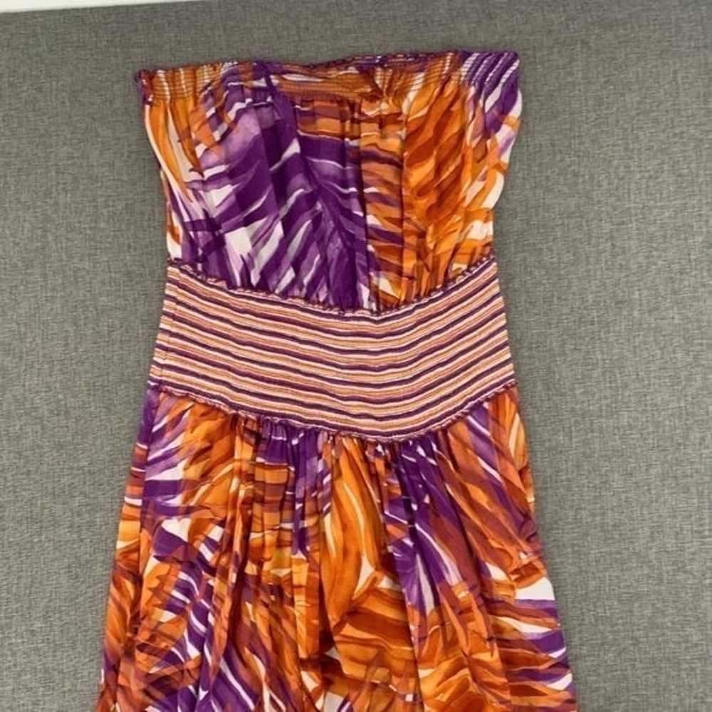 BCBGMaxazria Strapless Silk Maxi Dress Leaf Print… - image 2