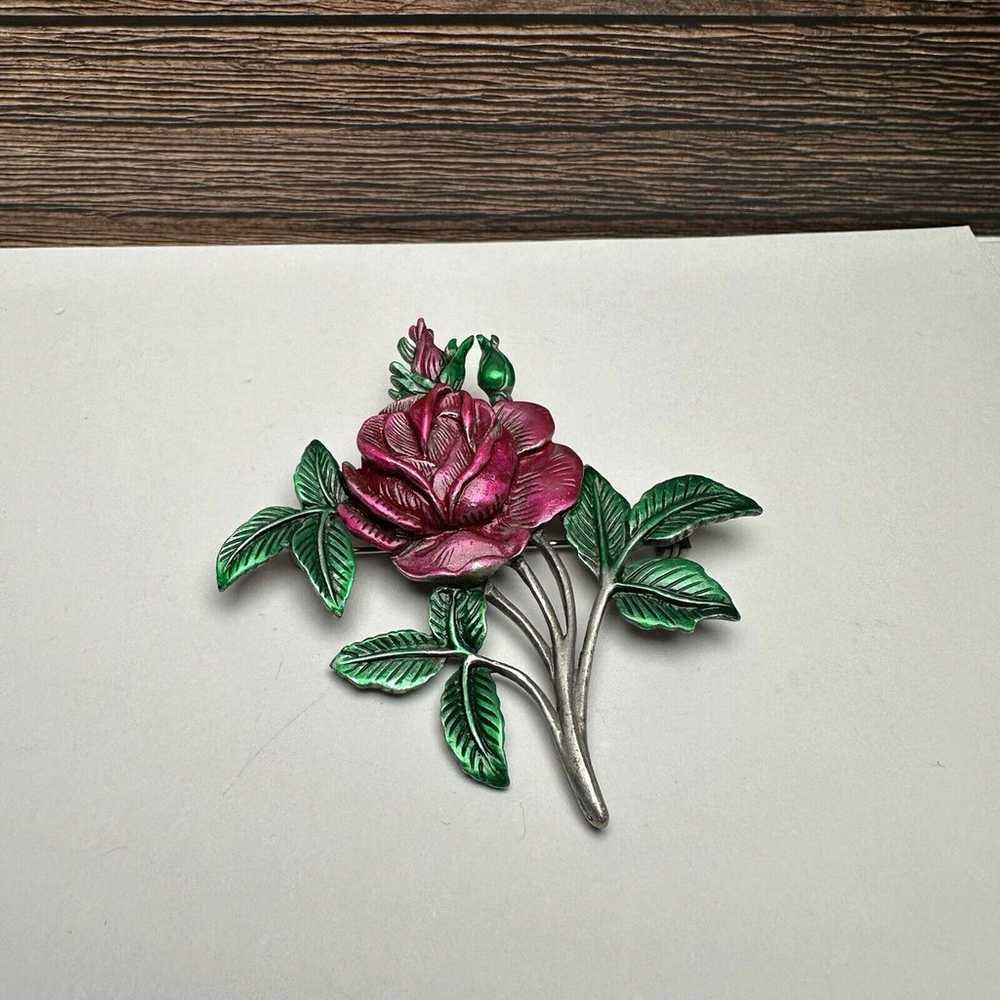 Pink Rose Jonette Jewelry Pewter Silver Tone Broo… - image 1