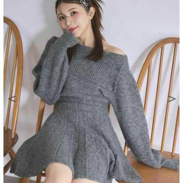 NICE CLAUP Pleated Knit Mini Dress Gray M - image 1