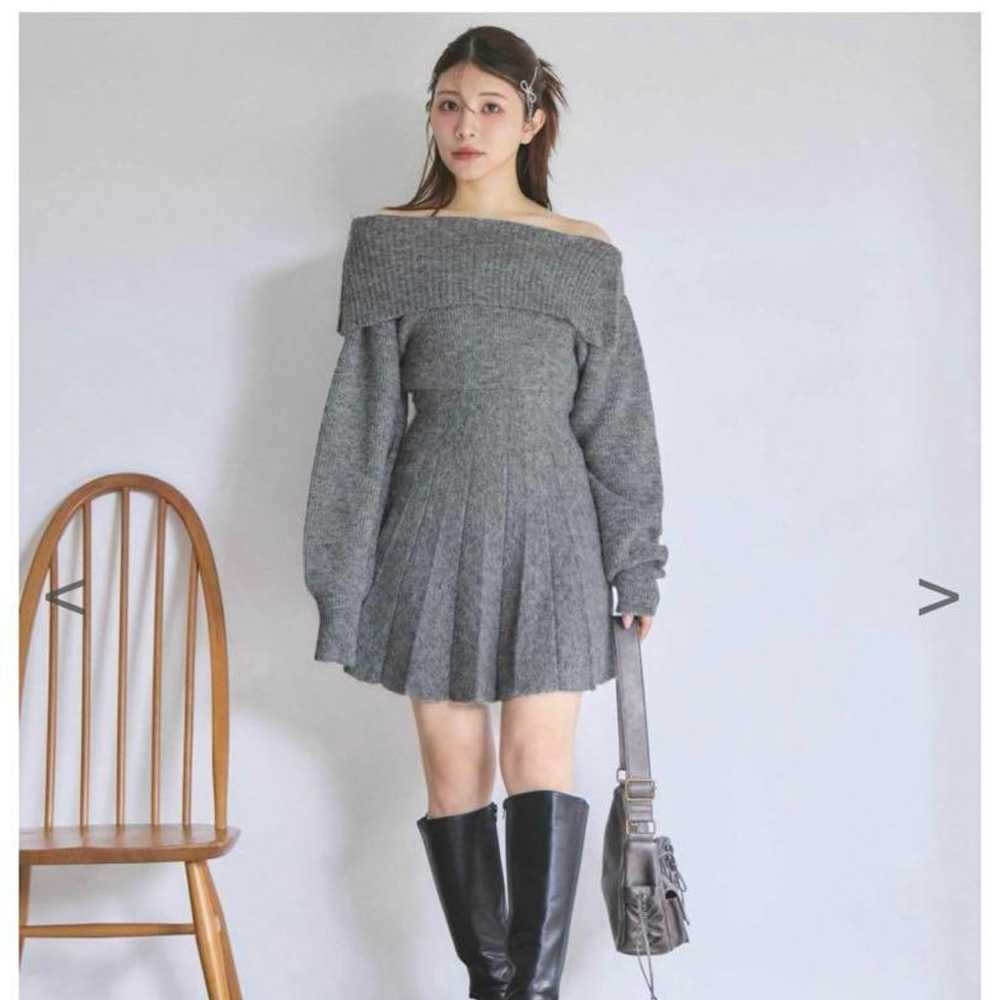 NICE CLAUP Pleated Knit Mini Dress Gray M - image 2