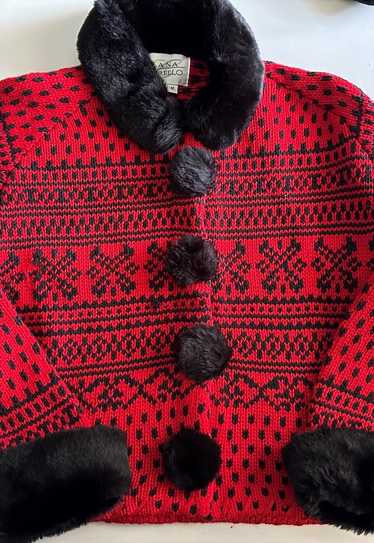 Xmas Fair Isle Handknit Faux Fur Cardigan