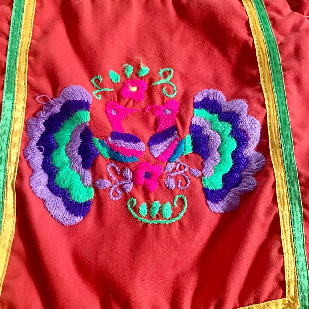 Vintage Handmade Red Mexican Floral Embroidered S… - image 2