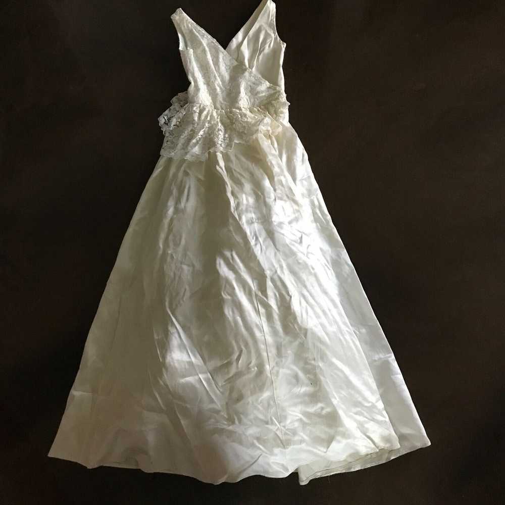 Vintage White Satin Lace Formal Wedding Prom Dress - image 1