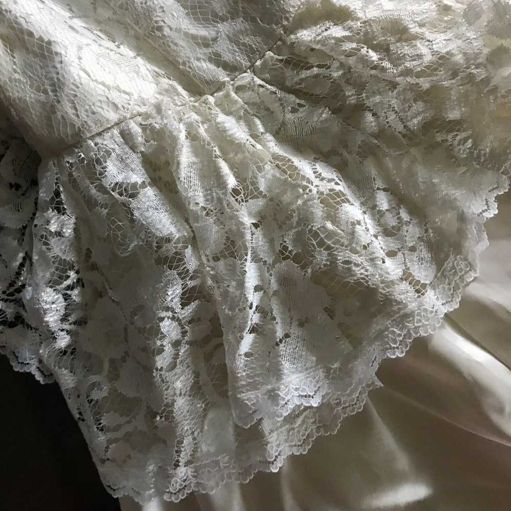 Vintage White Satin Lace Formal Wedding Prom Dress - image 3