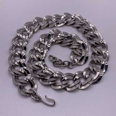 Vintage Monet chunky silver double link chain nec… - image 1