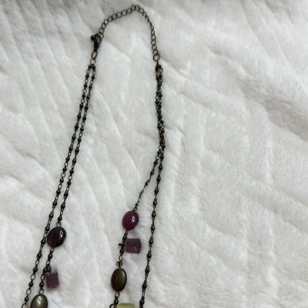 Double chain costume jewelry necklace with glass … - image 7