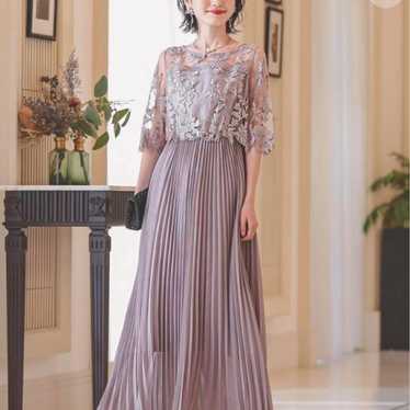 Flower Embroidery Lace Contrast Pleated Long Party