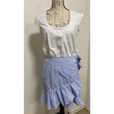 Veronica Beard Dress Large Blue White Ruffle Stri… - image 1