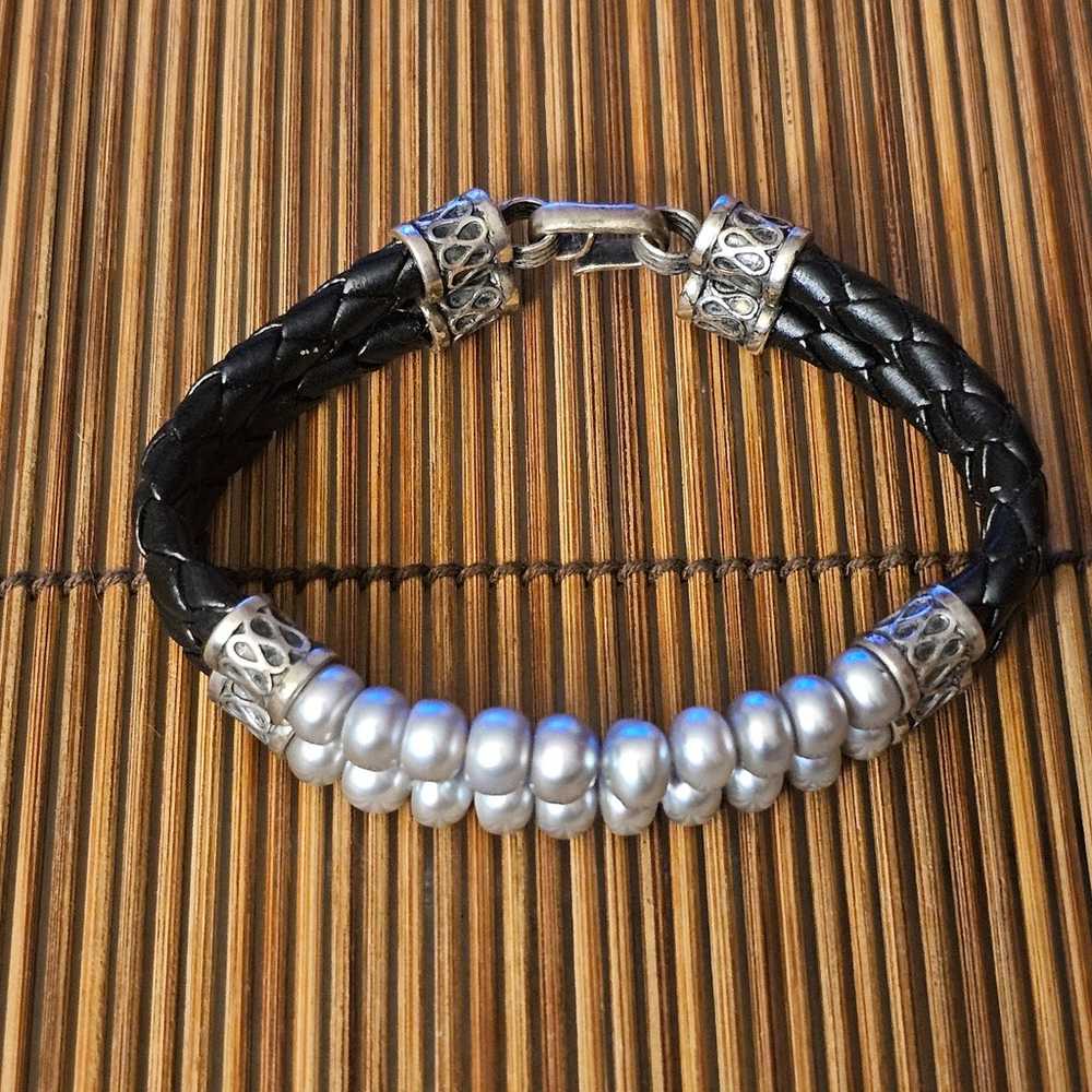 925 Pearl Leather Bracelet (Vintage) - image 1