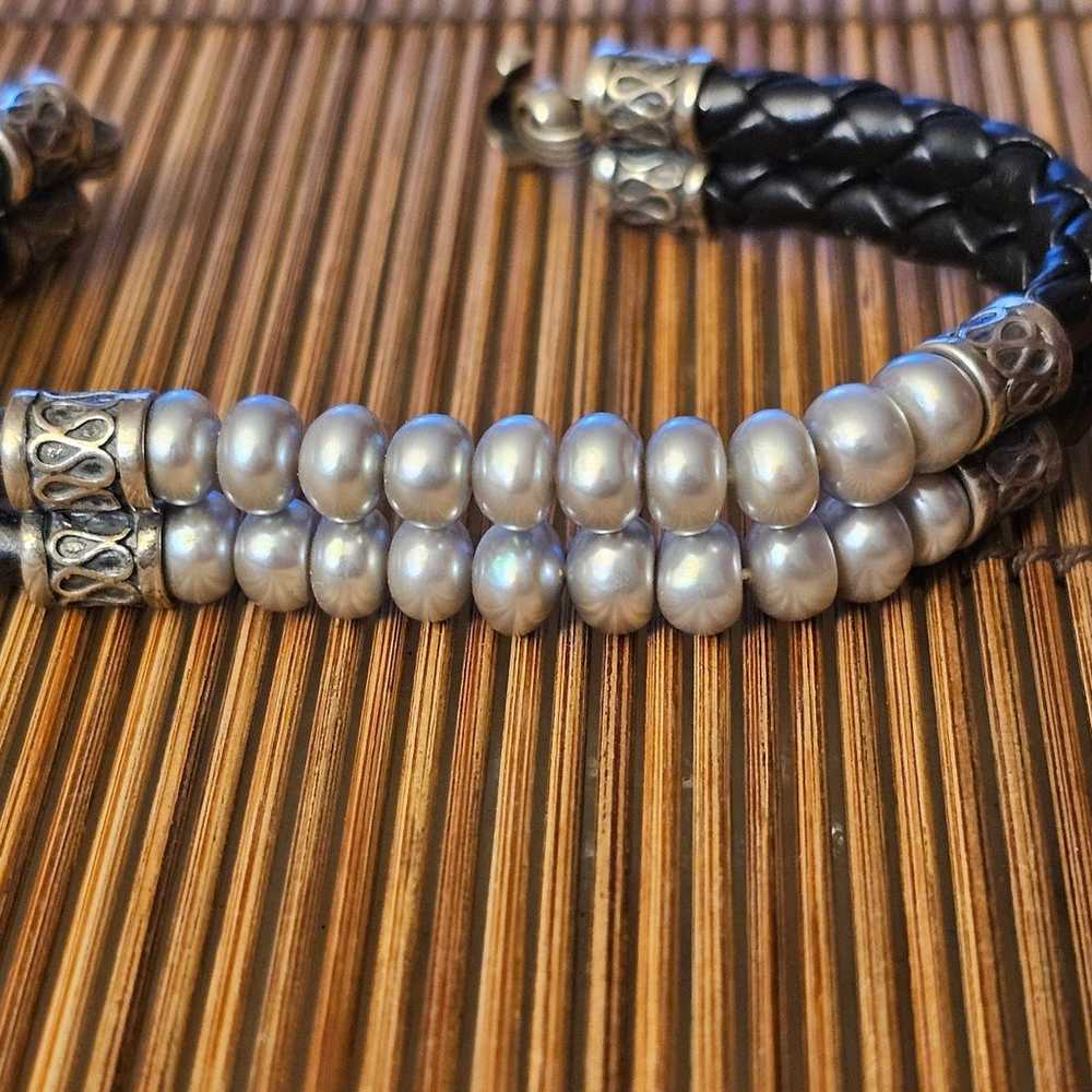 925 Pearl Leather Bracelet (Vintage) - image 2