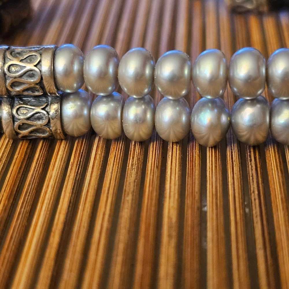 925 Pearl Leather Bracelet (Vintage) - image 3