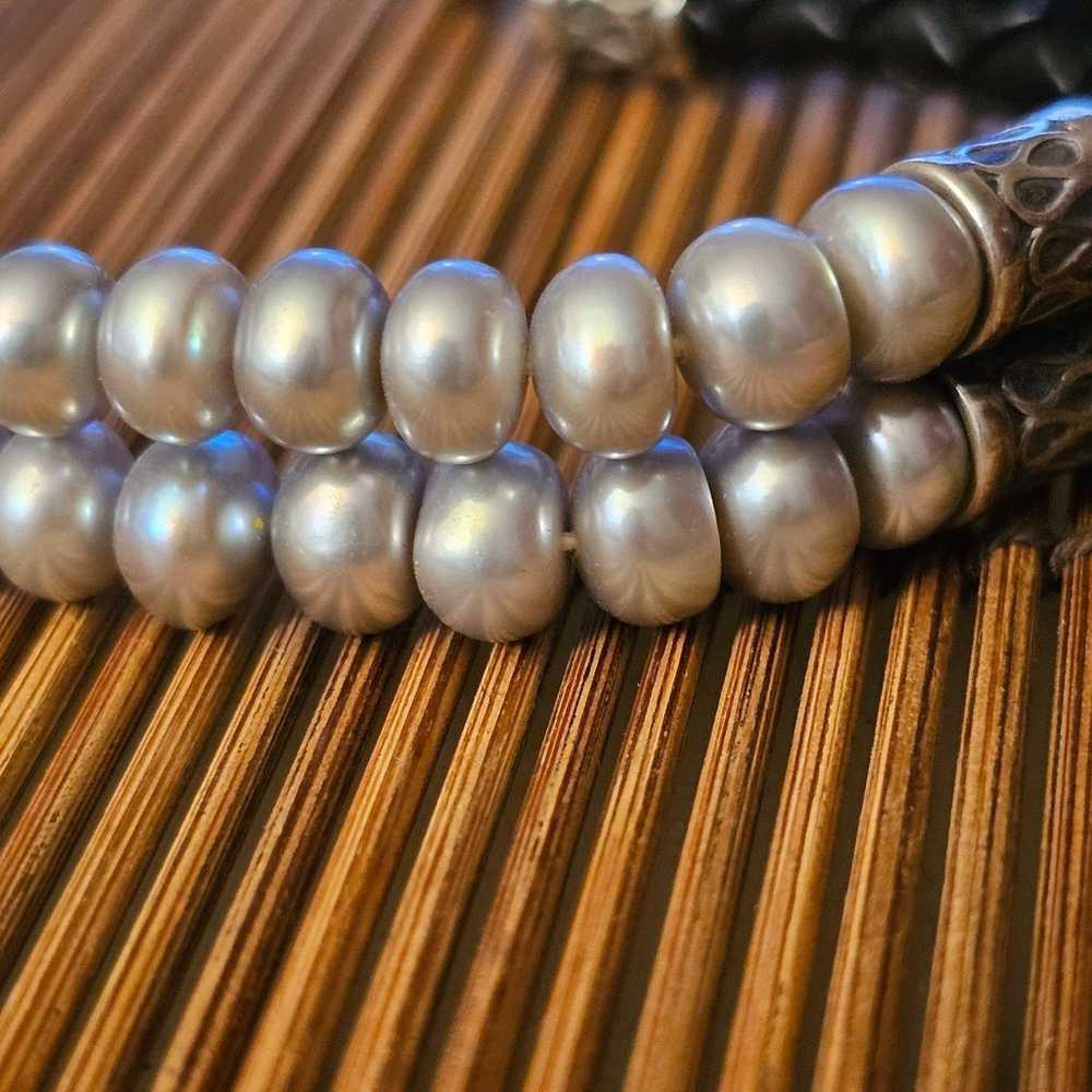 925 Pearl Leather Bracelet (Vintage) - image 4