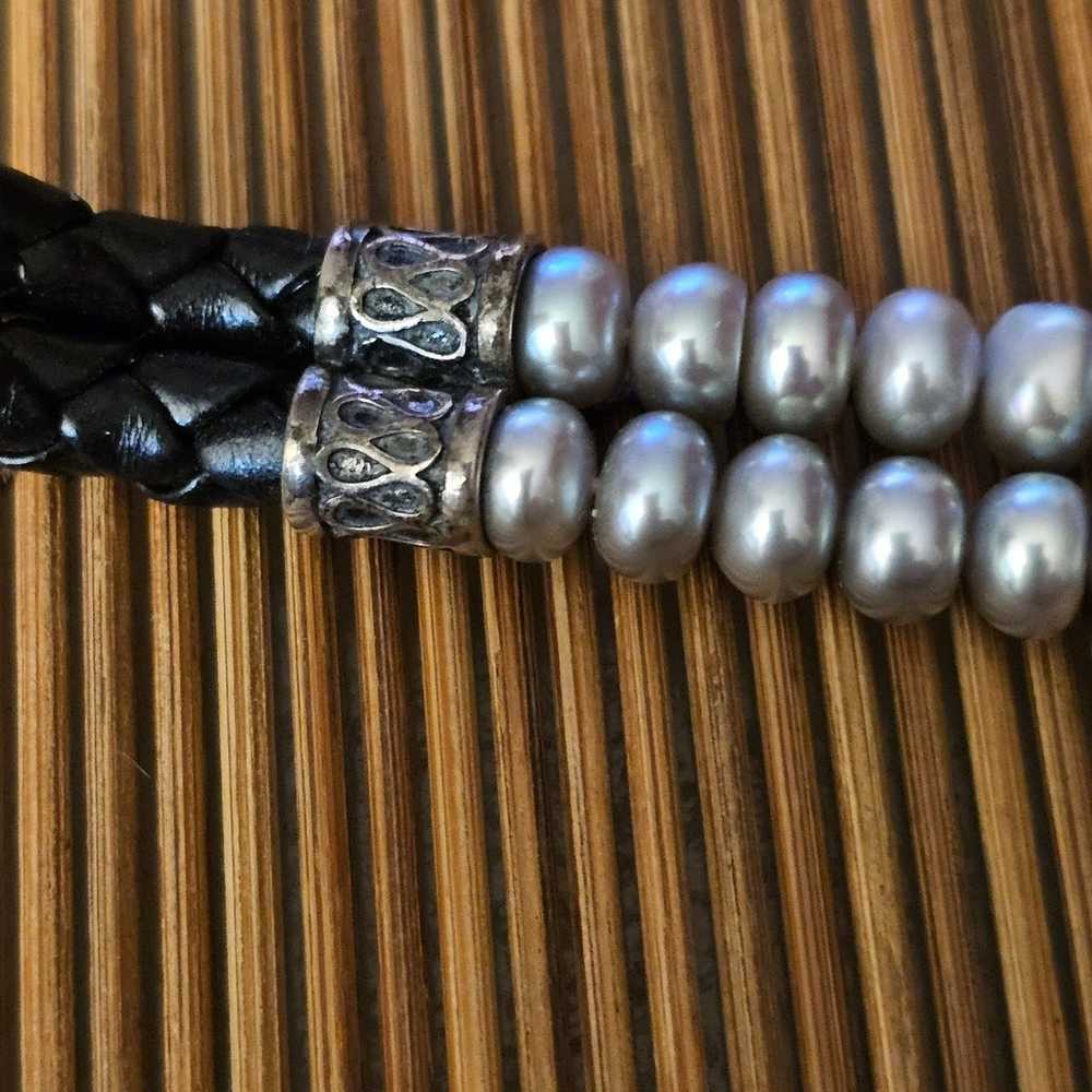 925 Pearl Leather Bracelet (Vintage) - image 9