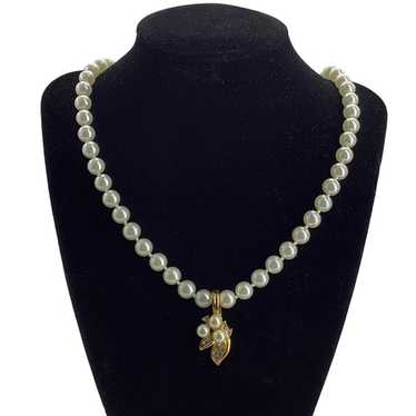 Vtg ROMAN Faux Pearl Necklace Enhancer Clear Rhin… - image 1