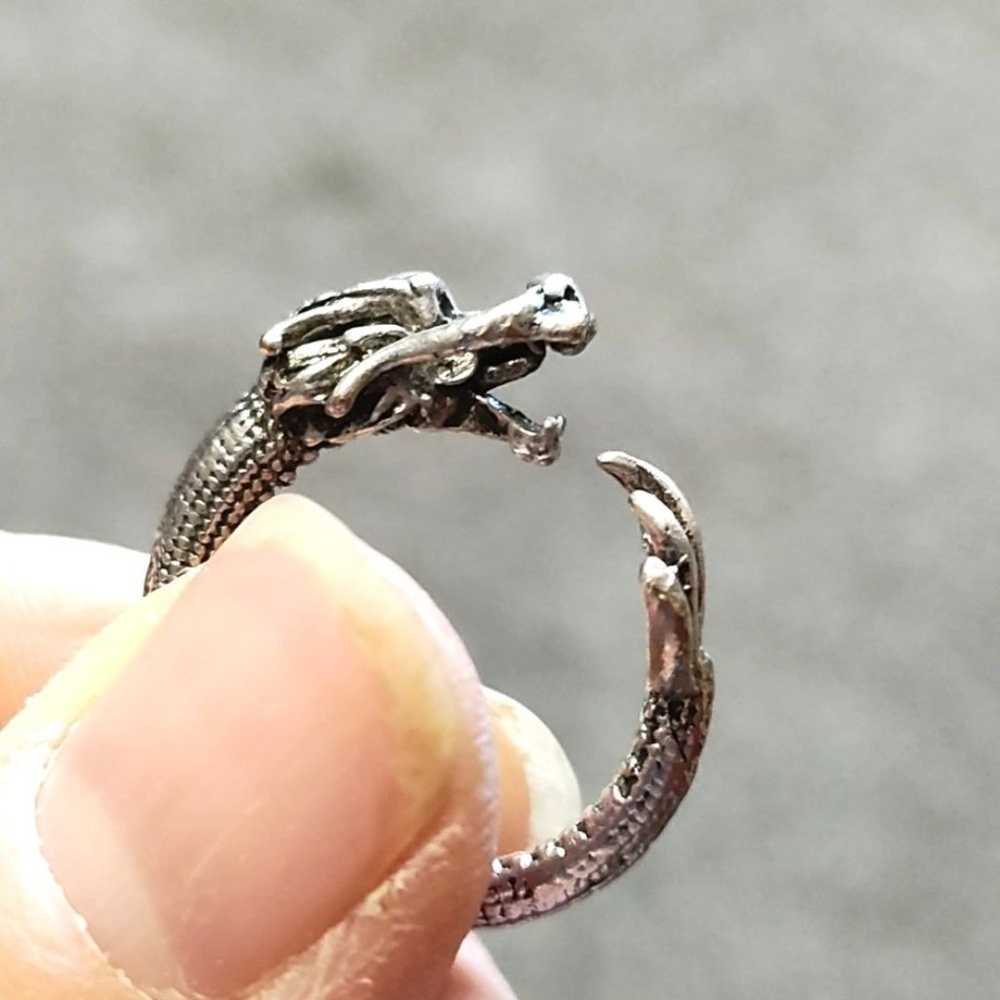 VINTAGE TIBETAN ALLOY ANTIQUE SILVER OPEN DRAGON … - image 2