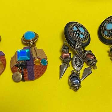 Vintage Artisan Clip Earring Lot Dangle Boho Gypsy