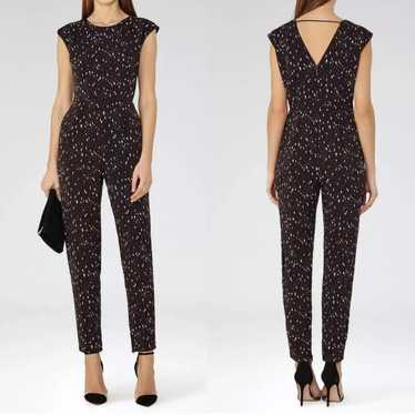 REISS Davis Jumpsuit Eggplant Purple Printed SIZE 