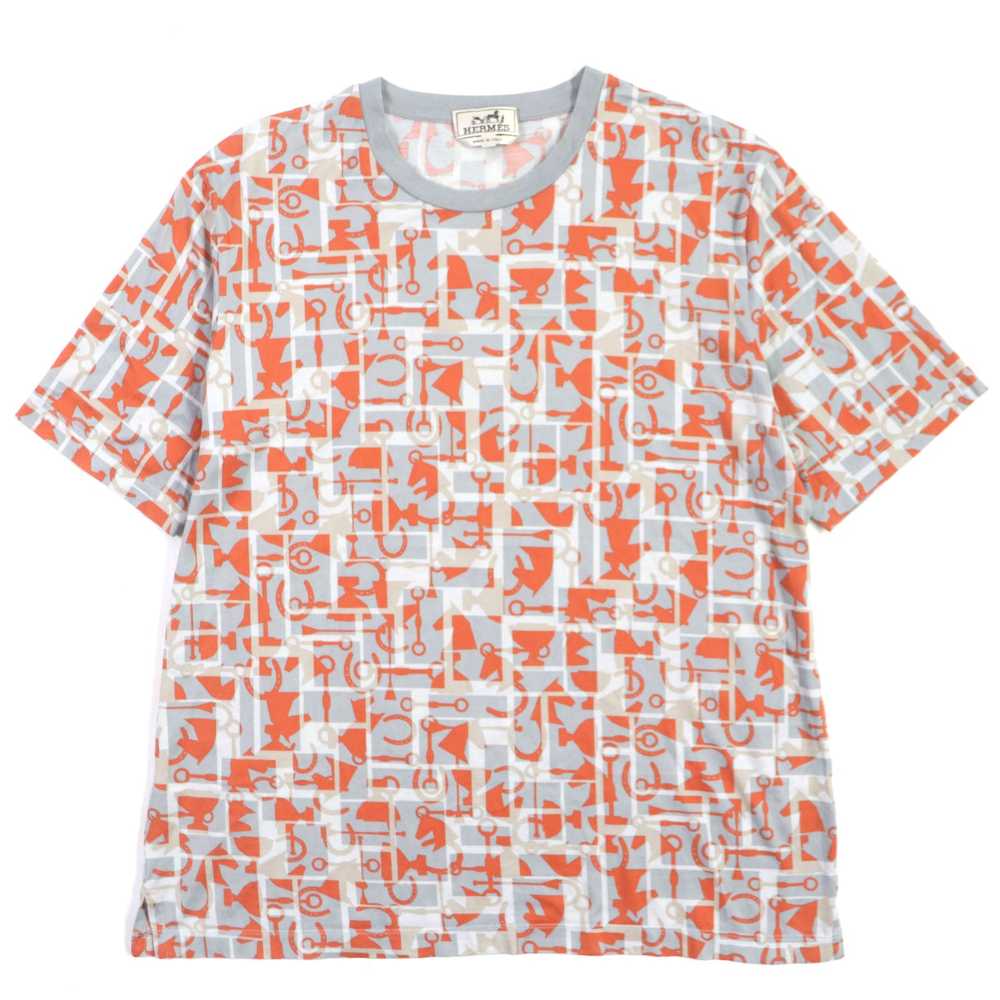 HERMES Short sleeve T-shirt cotton Gray orange XL - image 1