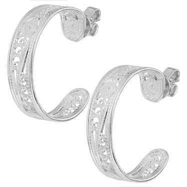 Artisan Crafted Sterling Silver Filigree Hoop Earr