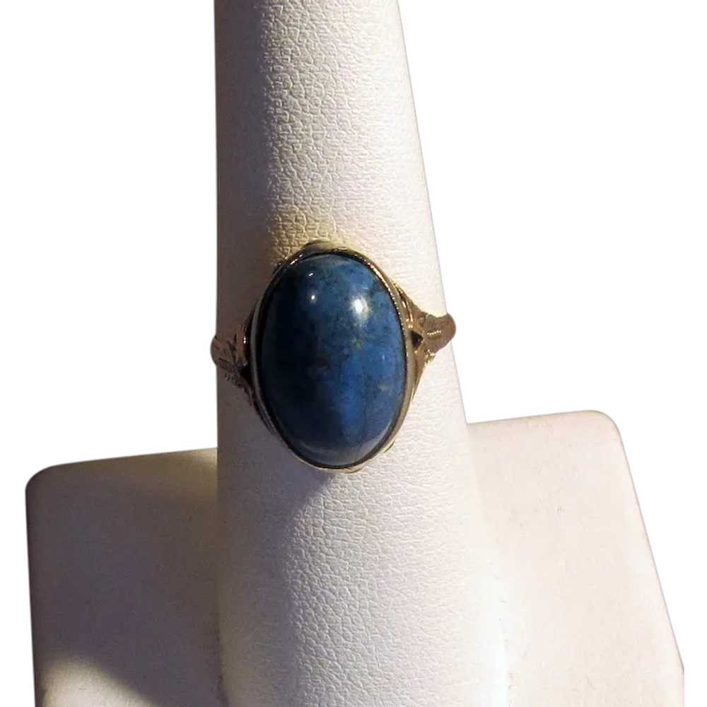 18K Lapis Ring with Winged Mount - image 1